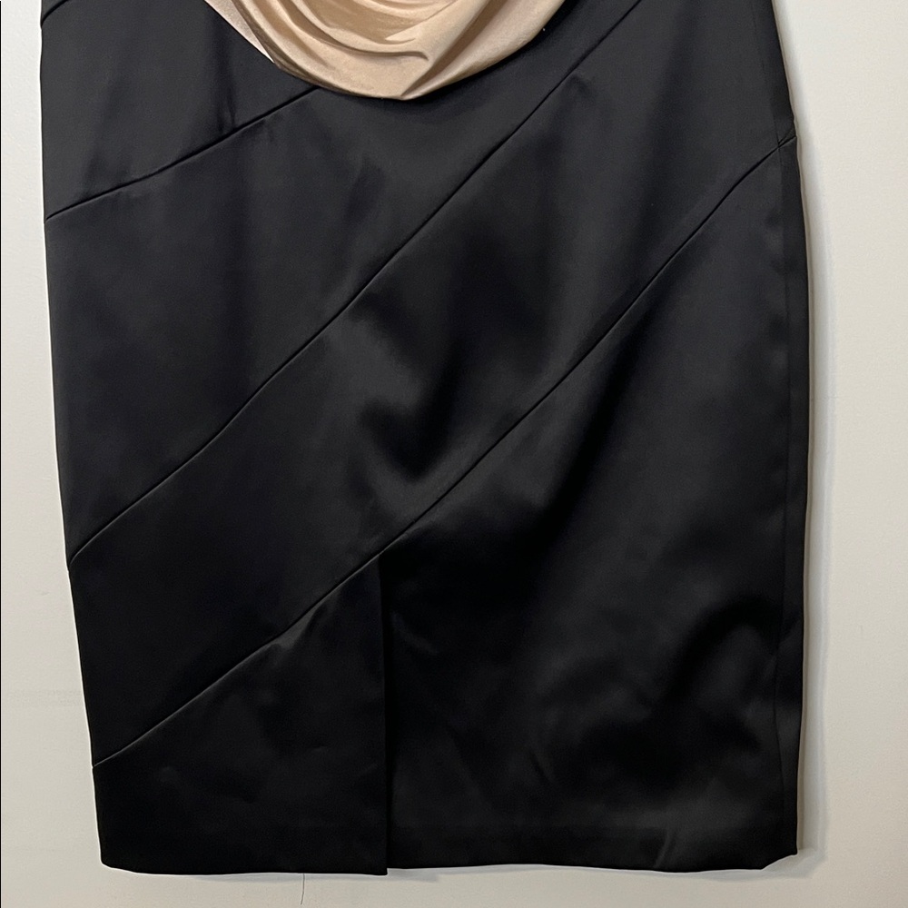 Sleeveless Draped Neck Two-Tone Cocktail Dress - Beige and Black - Picture 9 of 9